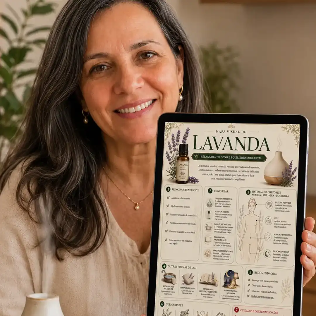 Mulher apresentando o mapa visual de Lavanda em um tablet